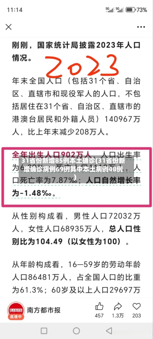 31省份新增85例本土确诊(31省份新增确诊病例69例其中本土病例48例)